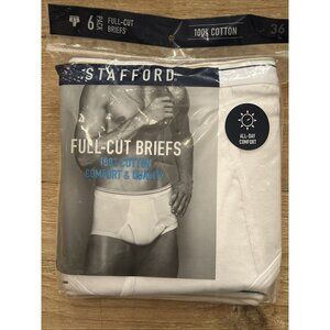 Stafford Mens Full Cut Briefs 6-Pack Size 36 White 100% Cotton Underwear NEW